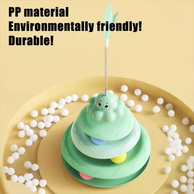 Interactive Three Layer Cat Ball Turntable Toy With Octopus Teaser Stick For Indoor Cats 10