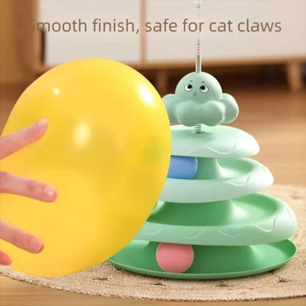 Interactive Three Layer Cat Ball Turntable Toy With Octopus Teaser Stick For Indoor Cats 11