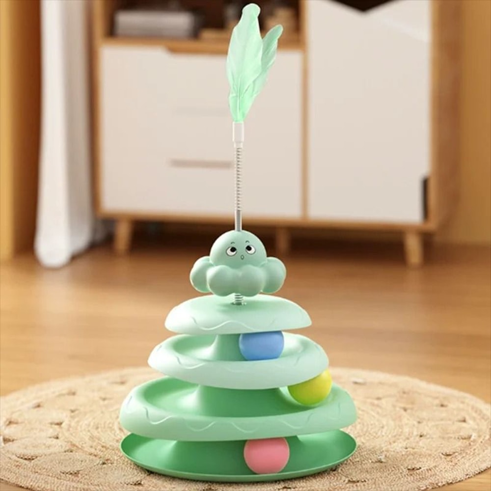 Interactive Three Layer Cat Ball Turntable Toy With Octopus Teaser Stick For Indoor Cats 6
