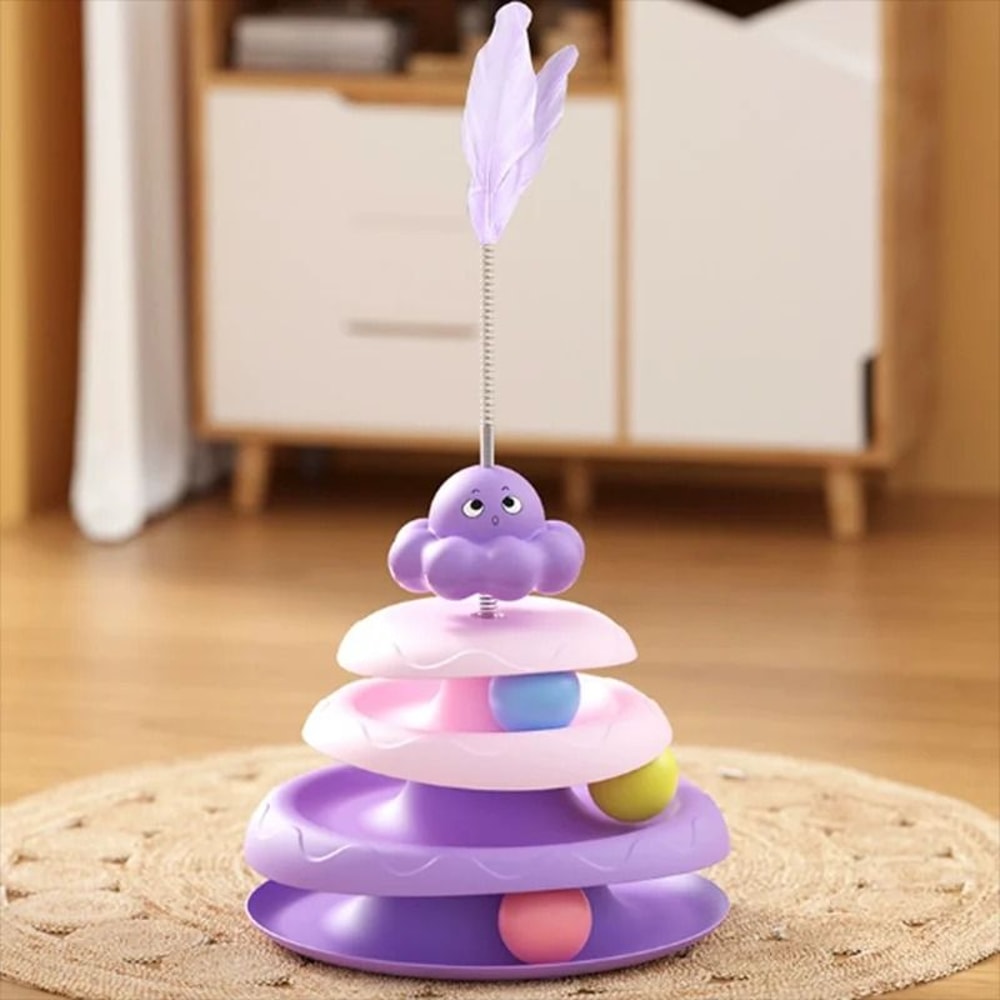Interactive Three Layer Cat Ball Turntable Toy With Octopus Teaser Stick For Indoor Cats 8