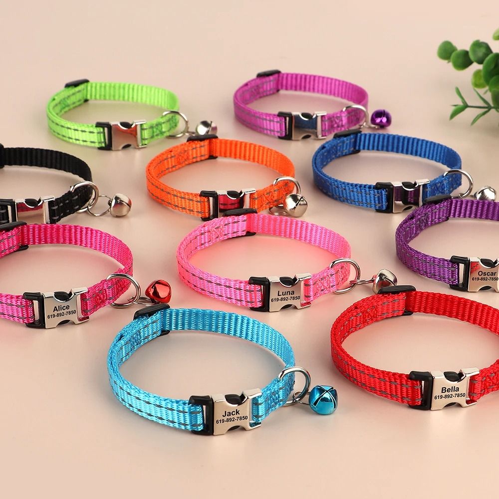 Personalized Reflective Nylon Cat Collar Adjustable Pet ID Collar For Cats And Small Dogs 11