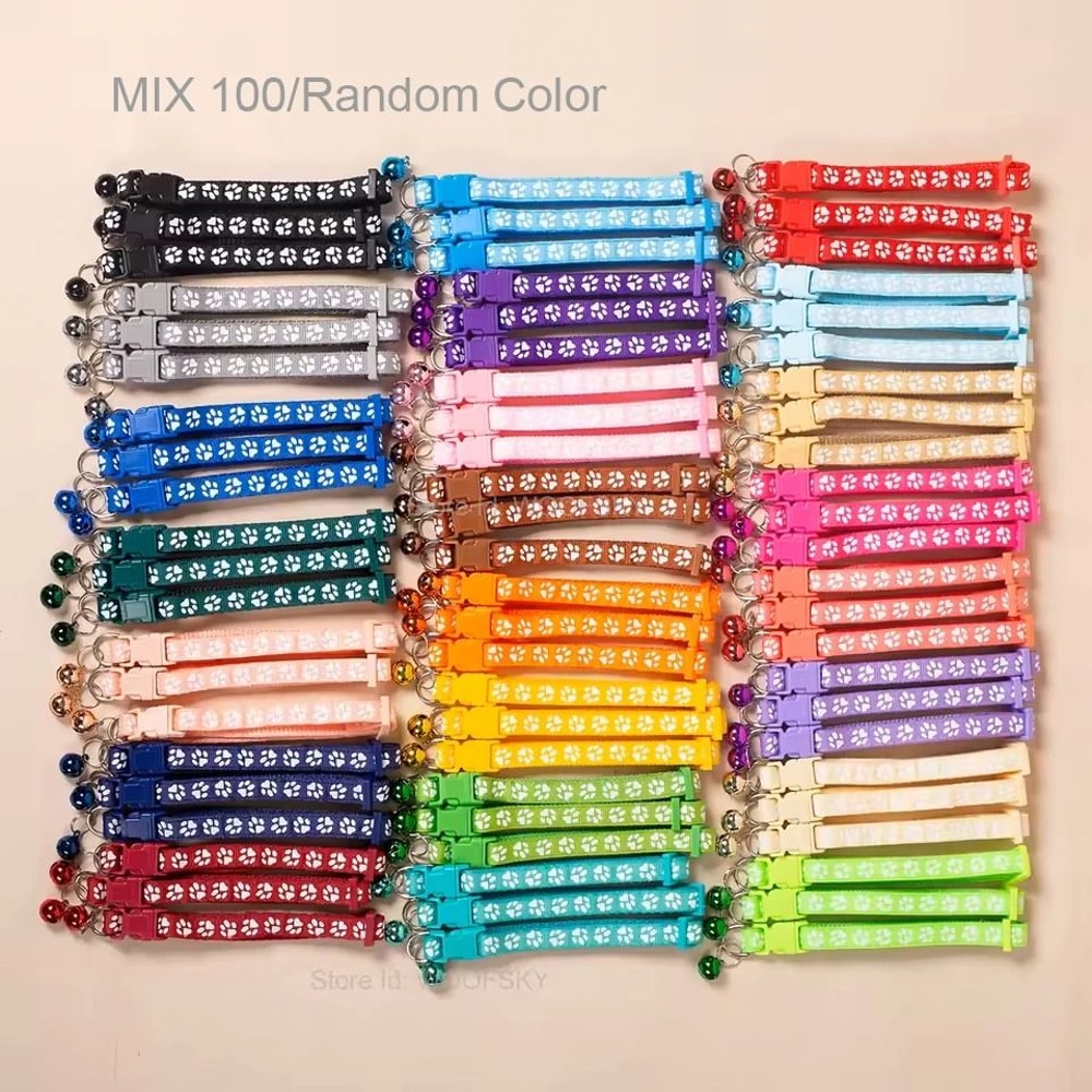 Adjustable Bell Pet Collar Set For Cats And Small Dogs 100 Piece Wholesale Pack 20