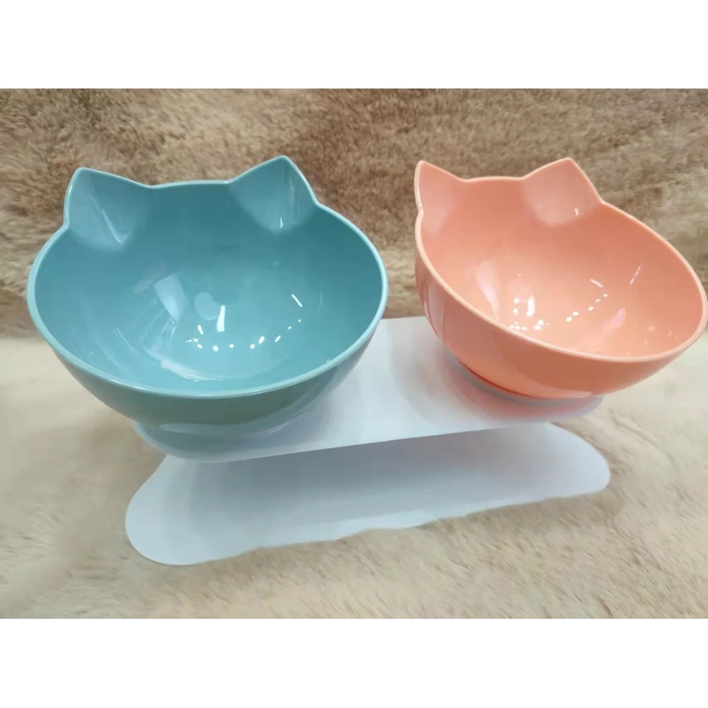 Non Slip Double Cat Bowl With Inclined Stand For Food And Water 13