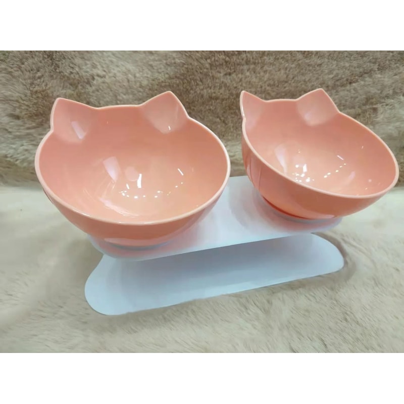 Non Slip Double Cat Bowl With Inclined Stand For Food And Water 9