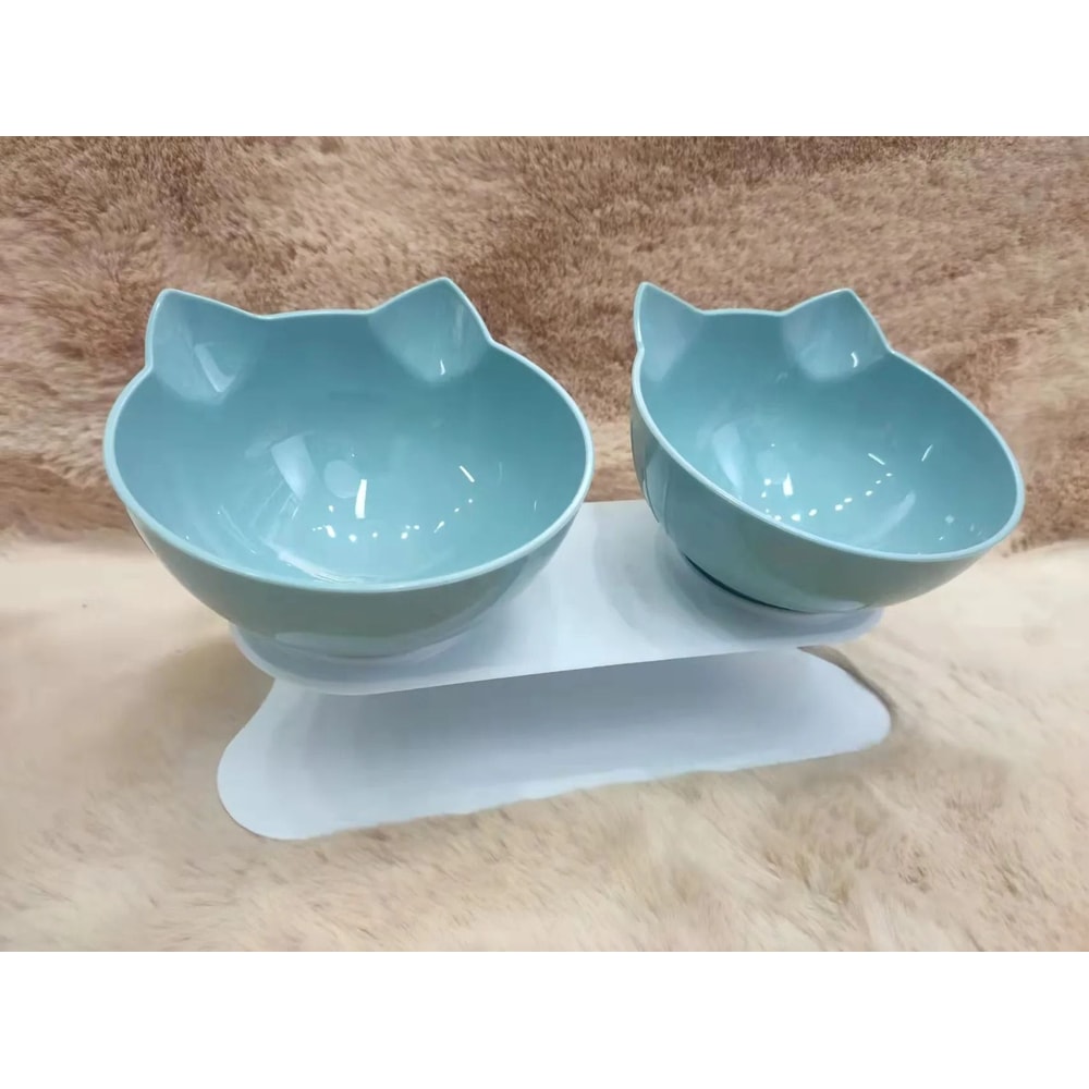 Non Slip Double Cat Bowl With Inclined Stand For Food And Water 7