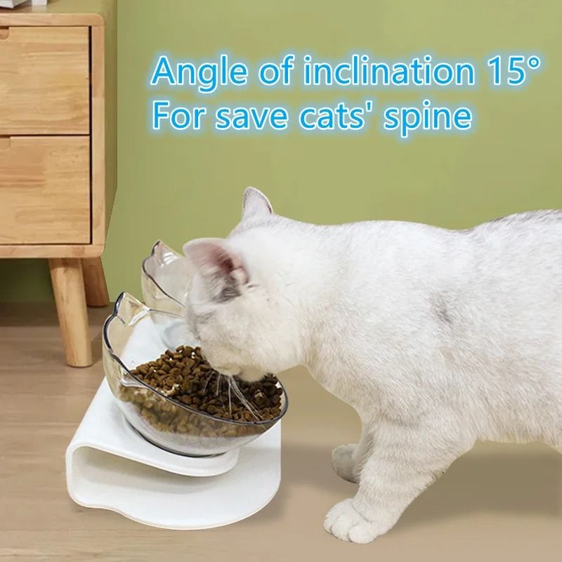 Non Slip Double Cat Bowl With Inclined Stand For Food And Water 19