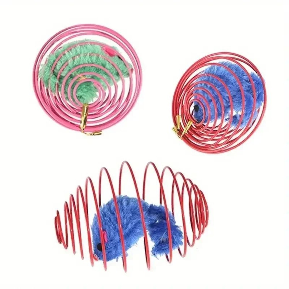 Interactive Cat Toy Balls With Stretchable Springs And Rolling Caged Rat Design 3