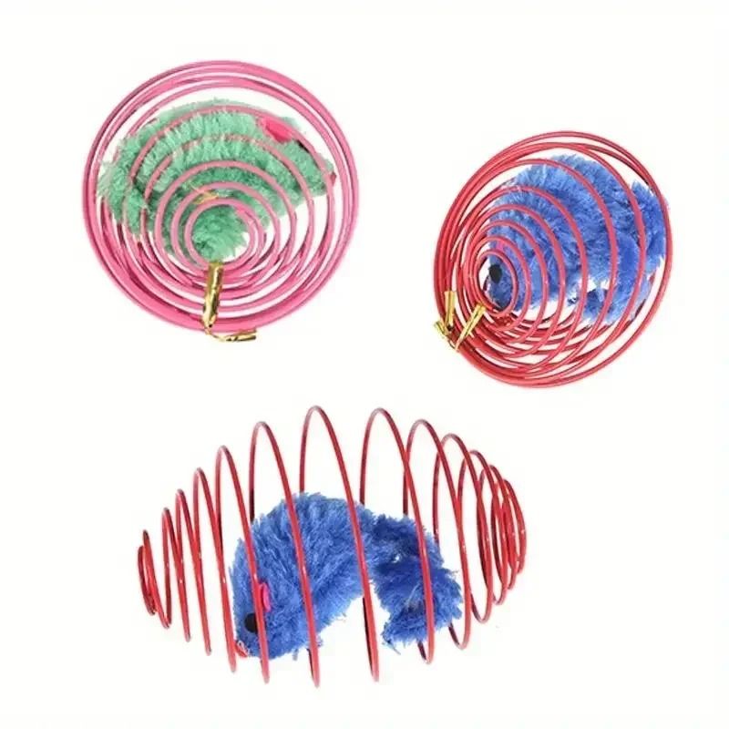 Interactive Cat Toy Balls With Stretchable Springs And Rolling Caged Rat Design 3