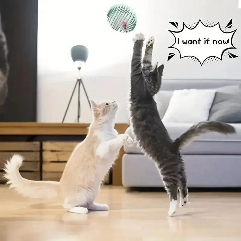 Interactive Cat Toy Balls With Stretchable Springs And Rolling Caged Rat Design 4