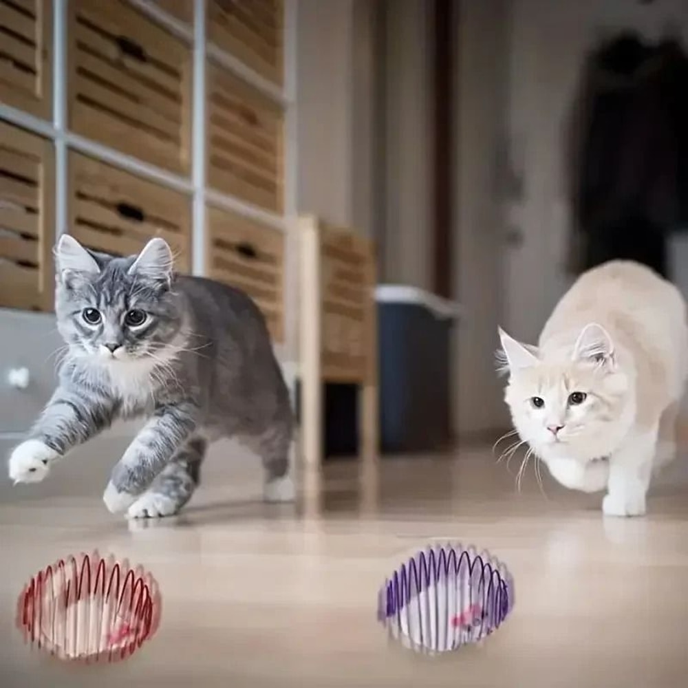 Interactive Cat Toy Balls With Stretchable Springs And Rolling Caged Rat Design 6