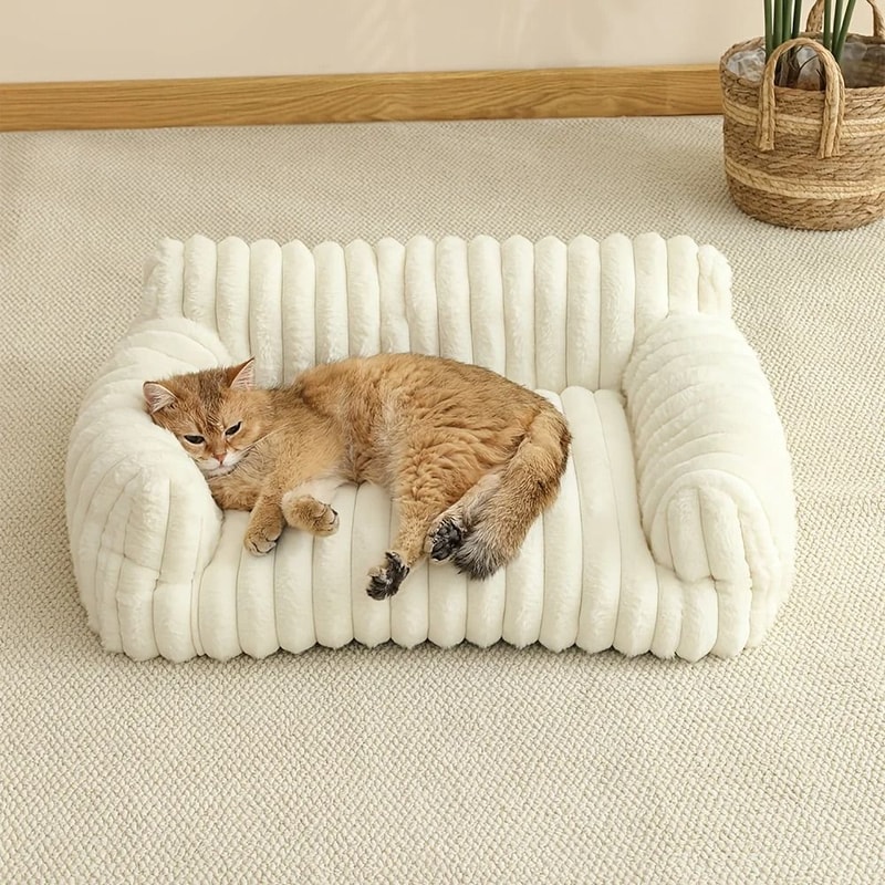 Soft Striped Cat Sofa Bed Breathable All Season Pet Bed For Small And Medium Cats 2