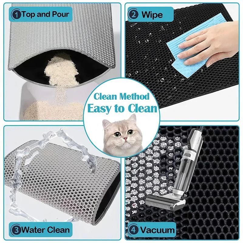Double Layer Waterproof Cat Litter Mat EVA Trapping Litter Box Mat For Clean Floors 4