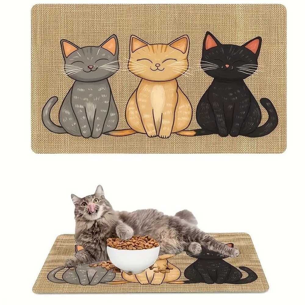 Waterproof Pet Feeding Mat Non Slip Cat Pattern Food Bowl Mat For Cats And Dogs 0