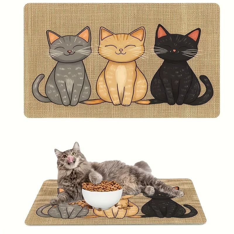 Waterproof Pet Feeding Mat Non Slip Cat Pattern Food Bowl Mat For Cats And Dogs 0