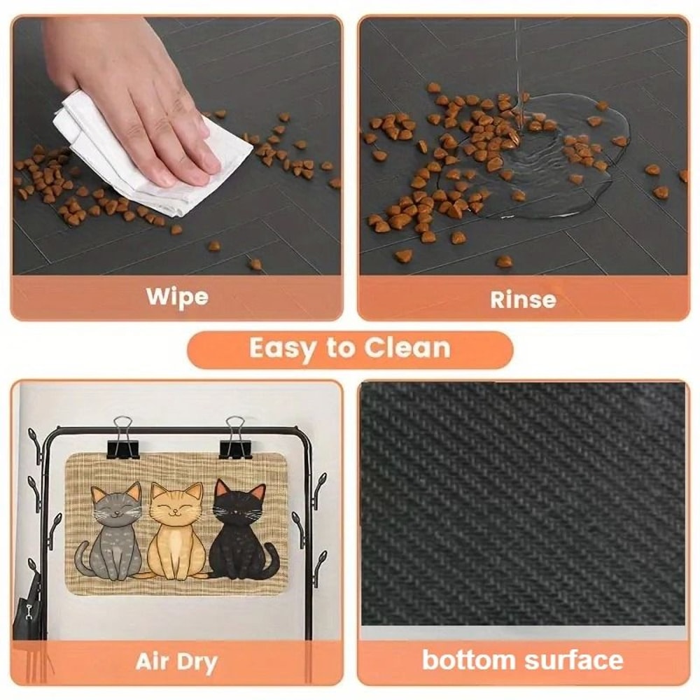 Waterproof Pet Feeding Mat Non Slip Cat Pattern Food Bowl Mat For Cats And Dogs 5
