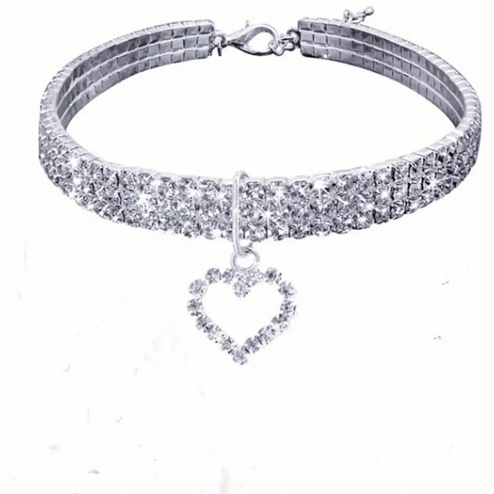 Elastic Rhinestone Pet Collar Three Row Decorative Necklace For Cats And Small Dogs 4