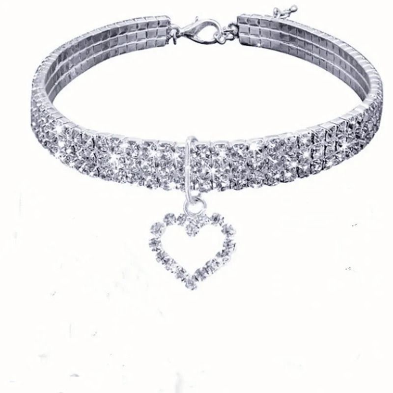Elastic Rhinestone Pet Collar Three Row Decorative Necklace For Cats And Small Dogs 4