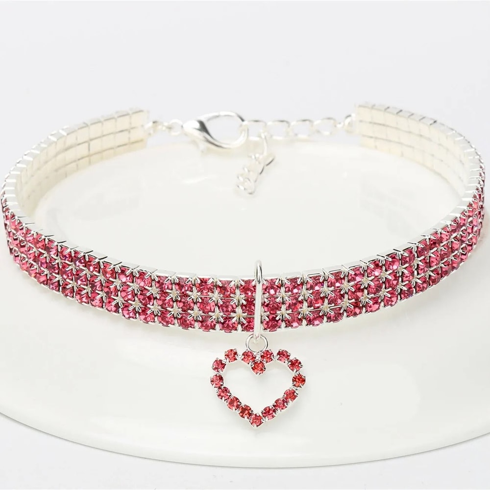 Elastic Rhinestone Pet Collar Three Row Decorative Necklace For Cats And Small Dogs 1