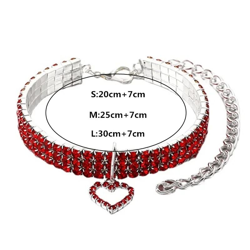 Elastic Rhinestone Pet Collar Three Row Decorative Necklace For Cats And Small Dogs 5