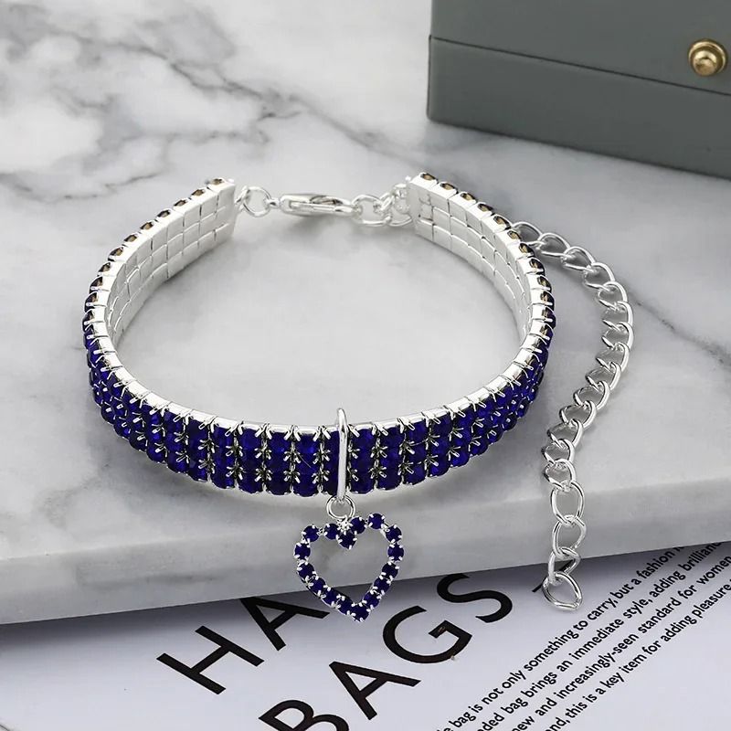Elastic Rhinestone Pet Collar Three Row Decorative Necklace For Cats And Small Dogs 9