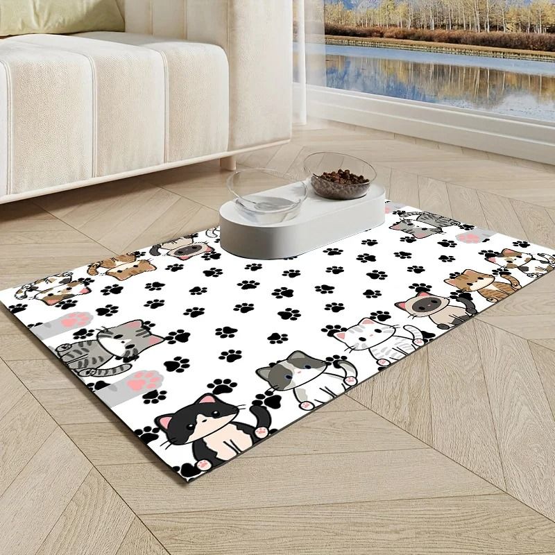 VIKAMA Cartoon Diatomaceous Earth Mat Quick Dry Non Slip Cat Litter And Pet Dining Mat 6
