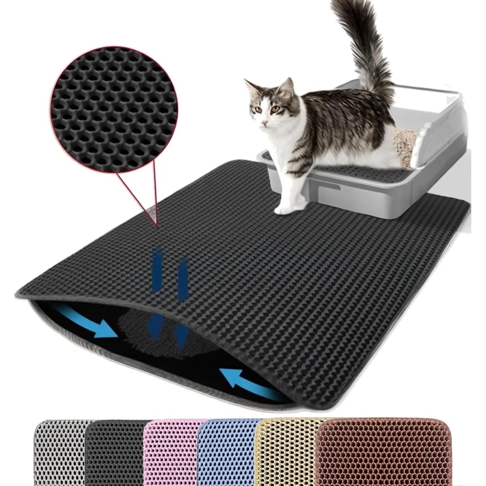 Large Cat Litter Mat Double Layer Honeycomb Waterproof Scatter Control Floor Mat 4