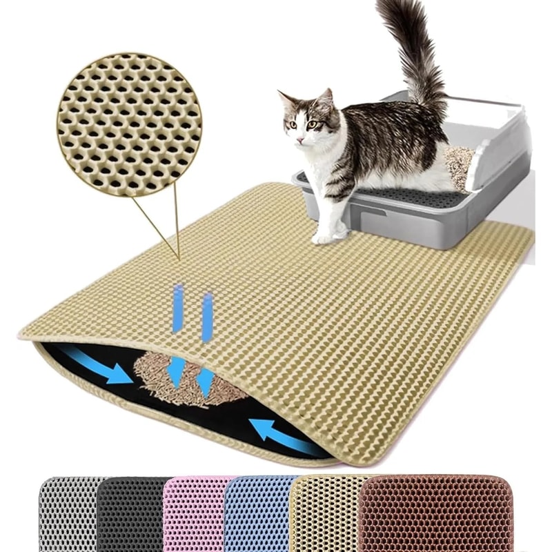 Large Cat Litter Mat Double Layer Honeycomb Waterproof Scatter Control Floor Mat 2