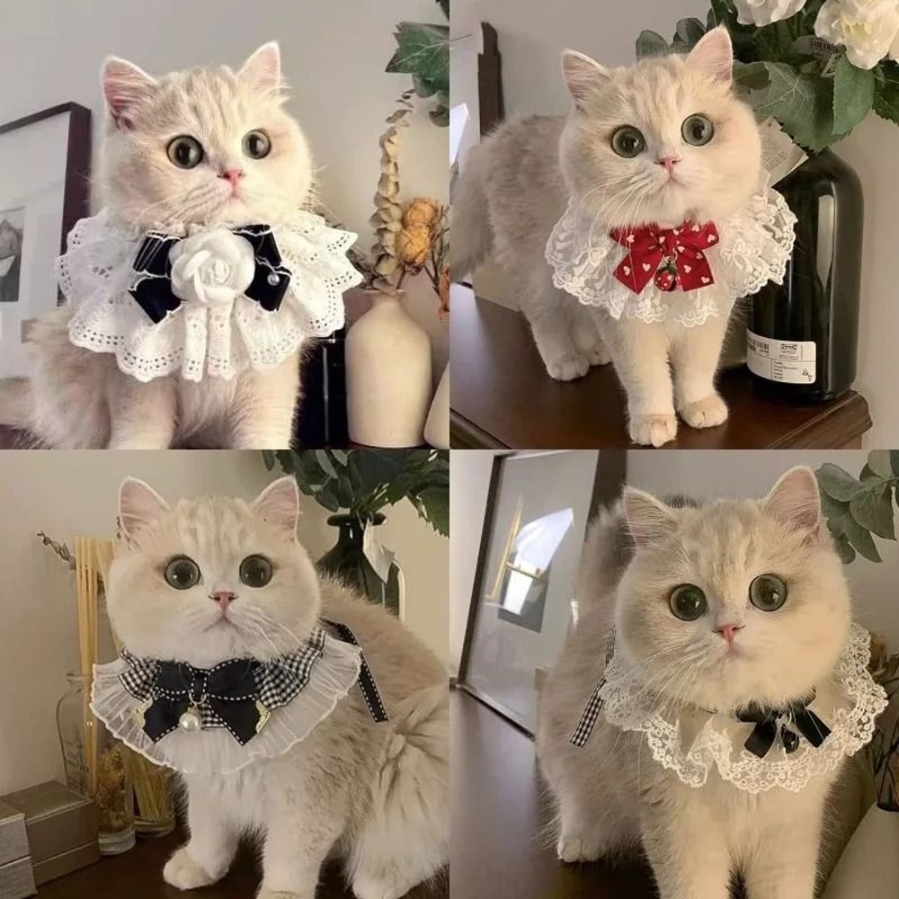 Princess Style Cat Collar Lace Ribbon Bowtie Necklace With Bell For Cats And Small Dogs 0