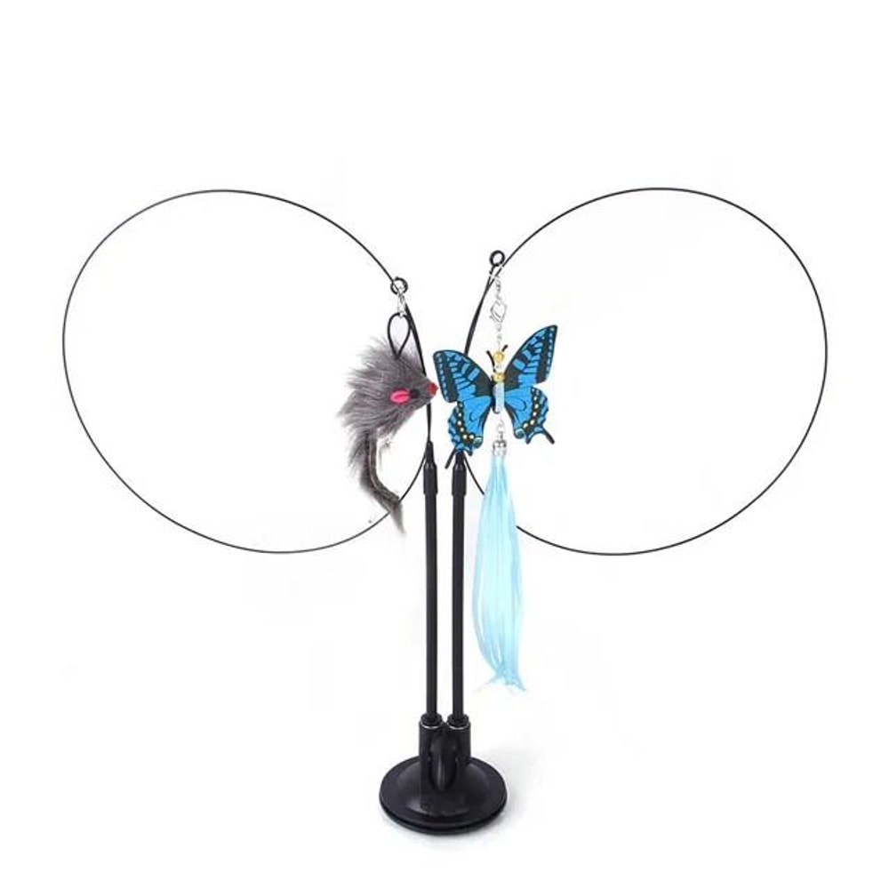 Double Headed Cat Teaser Stick Suction Cup Interactive Mouse Feather Toy With Bell 1