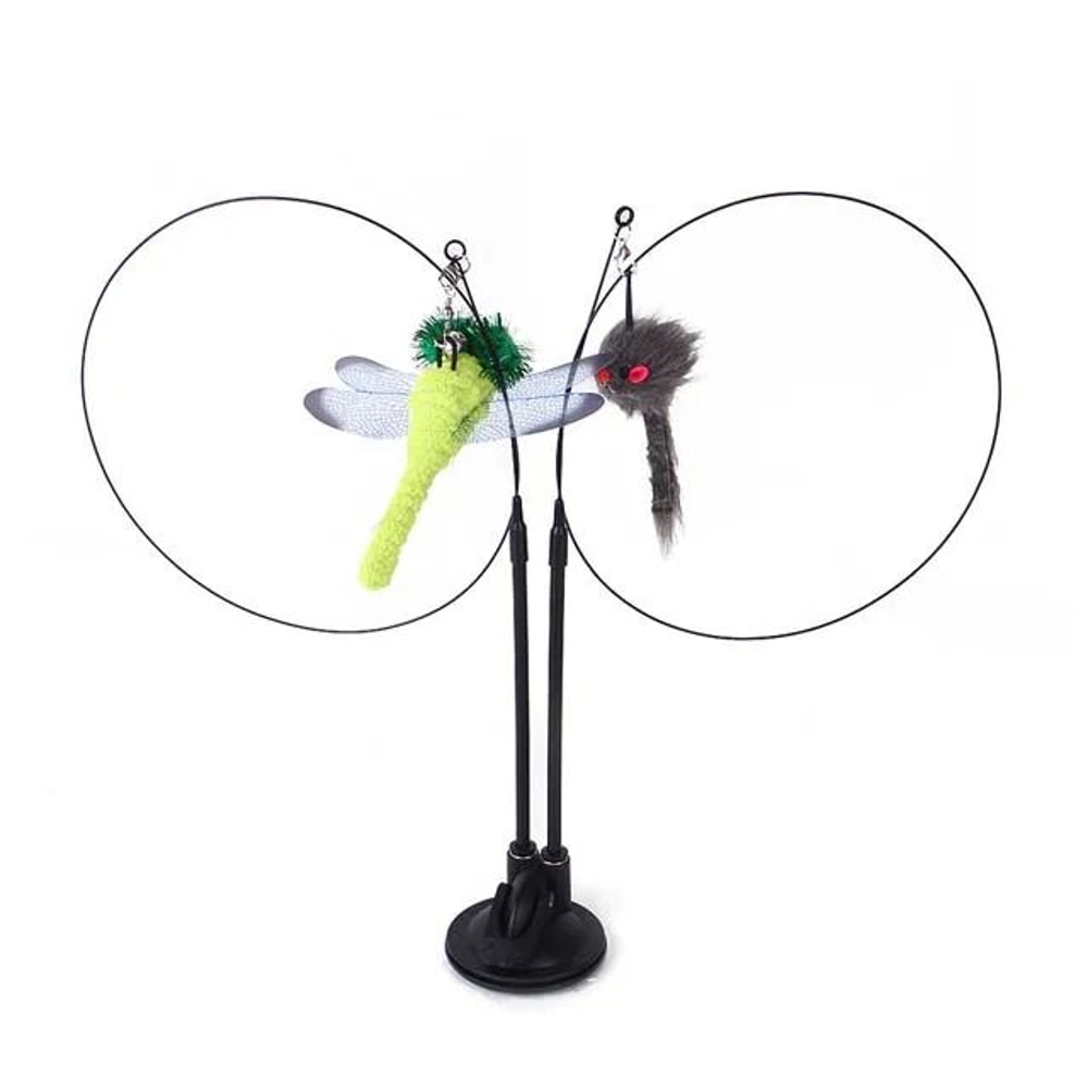 Double Headed Cat Teaser Stick Suction Cup Interactive Mouse Feather Toy With Bell 2