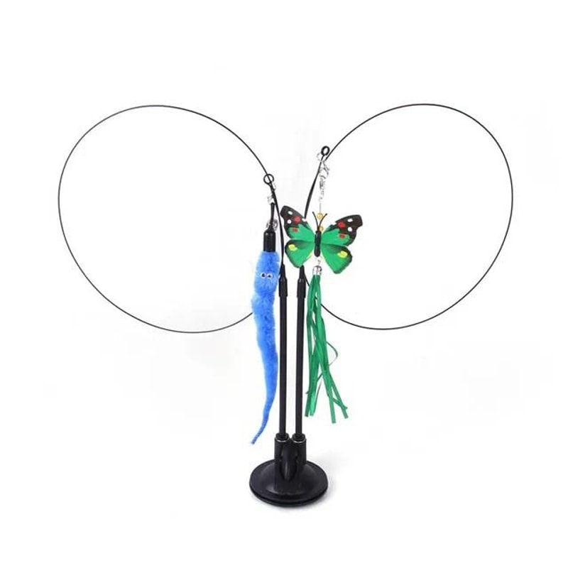 Double Headed Cat Teaser Stick Suction Cup Interactive Mouse Feather Toy With Bell 4