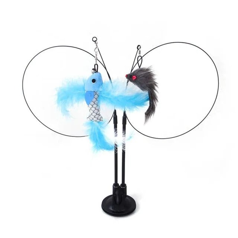 Double Headed Cat Teaser Stick Suction Cup Interactive Mouse Feather Toy With Bell 6