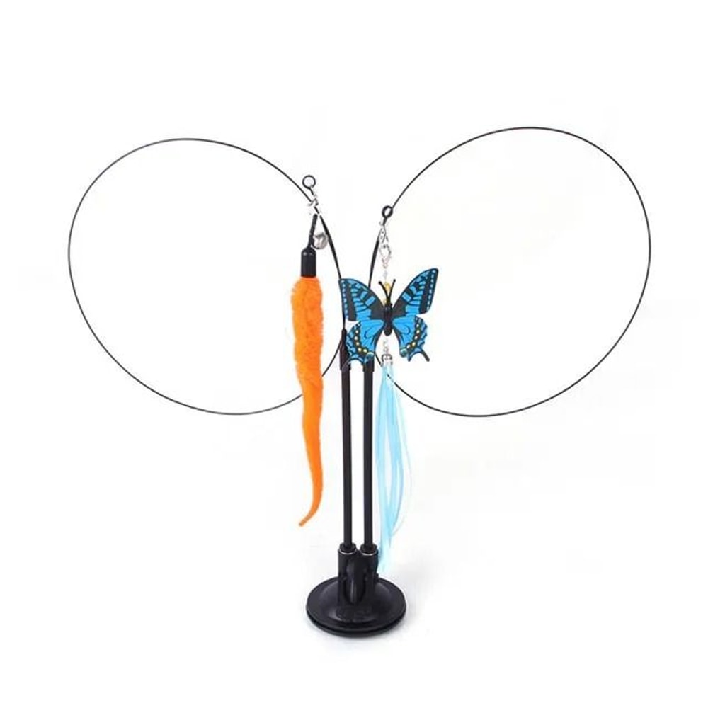 Double Headed Cat Teaser Stick Suction Cup Interactive Mouse Feather Toy With Bell 8