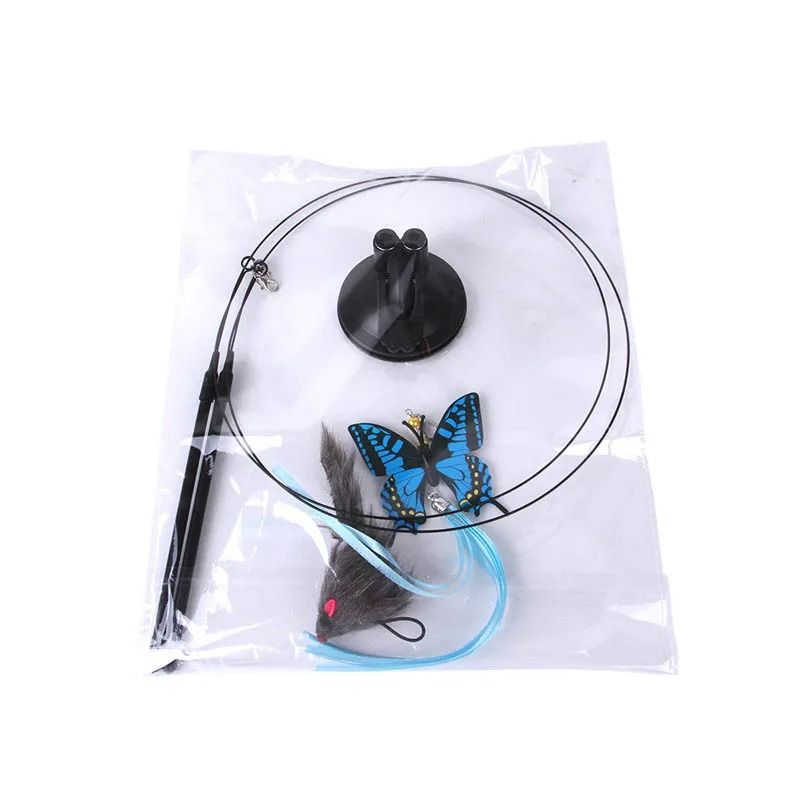Double Headed Cat Teaser Stick Suction Cup Interactive Mouse Feather Toy With Bell 18