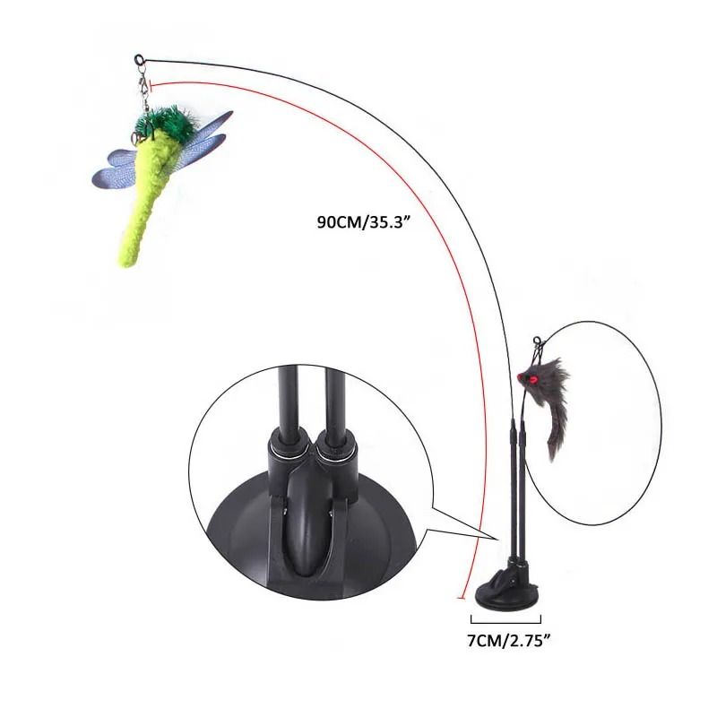 Double Headed Cat Teaser Stick Suction Cup Interactive Mouse Feather Toy With Bell 20