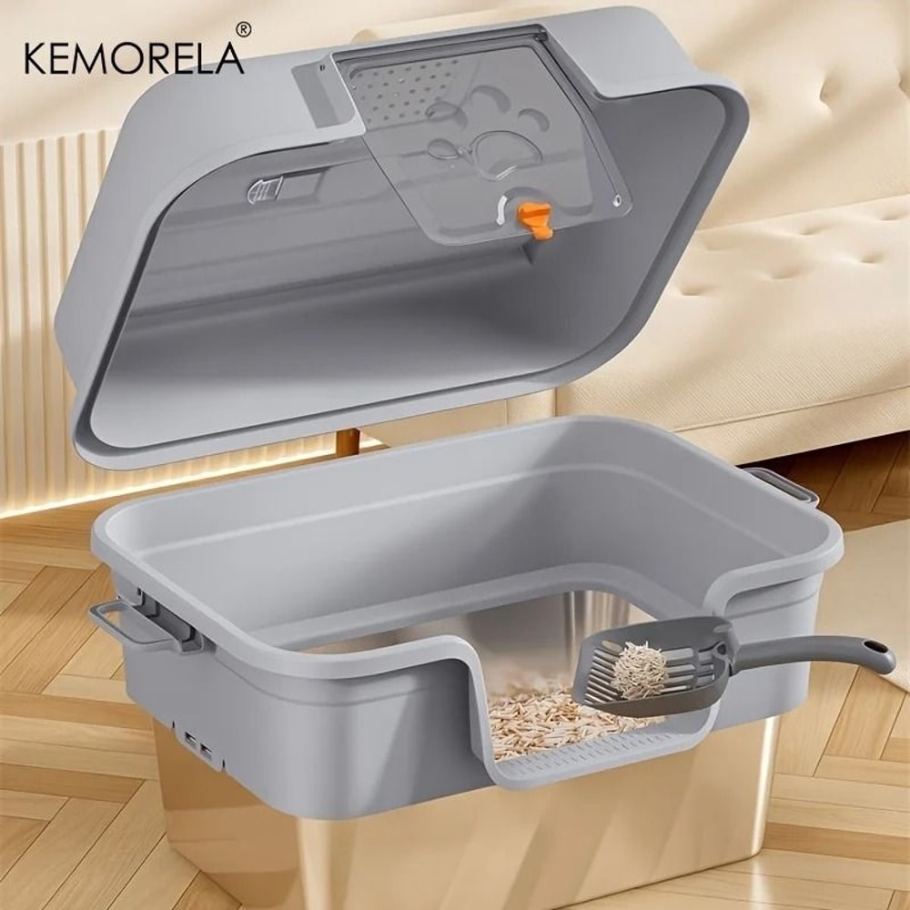 XL Enclosed Cat Litter Box With Stainless Steel Base Odor Control Anti Splash Design For Large Cats 4