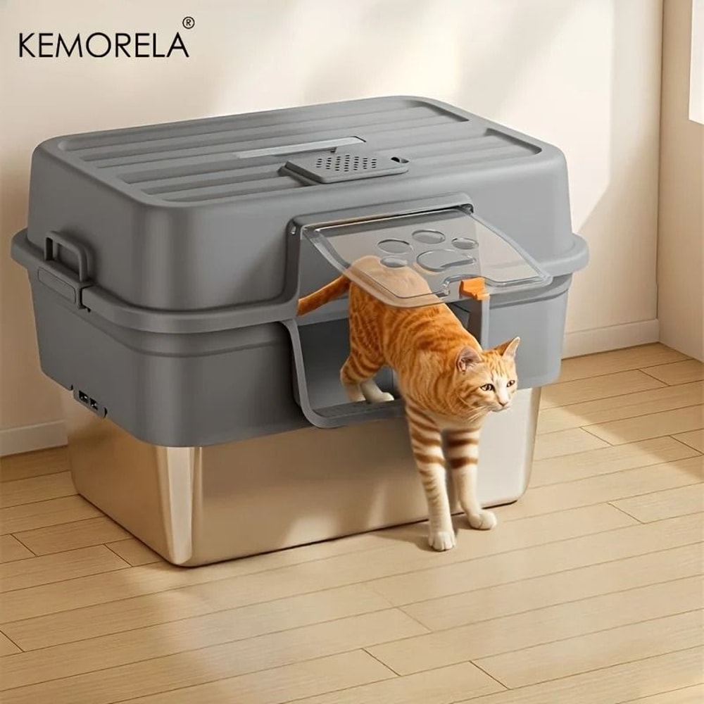 XL Enclosed Cat Litter Box With Stainless Steel Base Odor Control Anti Splash Design For Large Cats 0