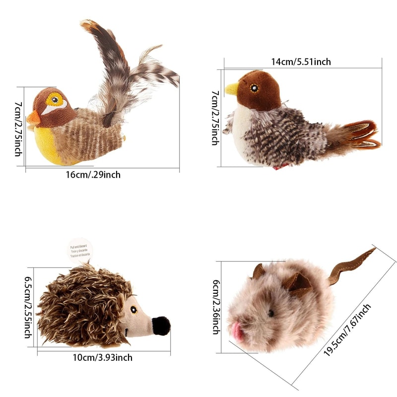 GiGwi Interactive Cat Toy Sound Bird Mouse And Hedgehog Feather Toys For Cats 5