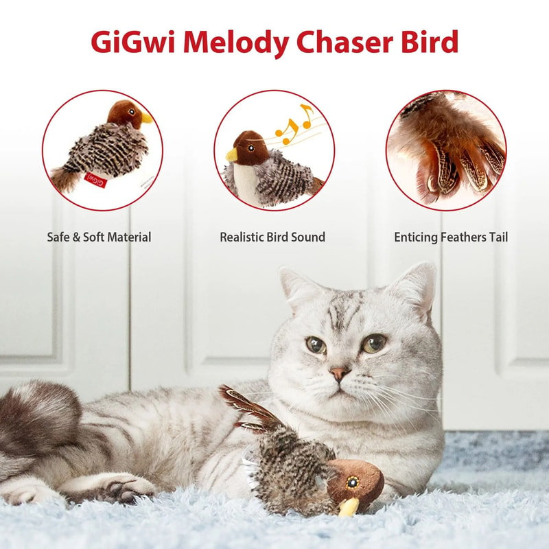 GiGwi Interactive Cat Toy Sound Bird Mouse And Hedgehog Feather Toys For Cats 7