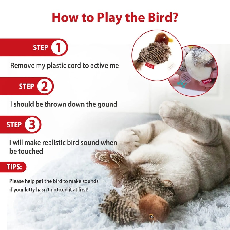 GiGwi Interactive Cat Toy Sound Bird Mouse And Hedgehog Feather Toys For Cats 8