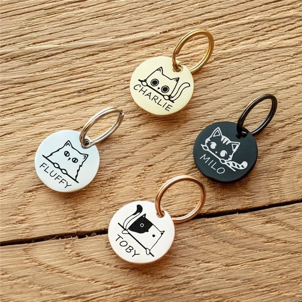 Personalized Pet ID Tags Cute Cat Face Engraved Collar Pendant For Cats And Dogs 10
