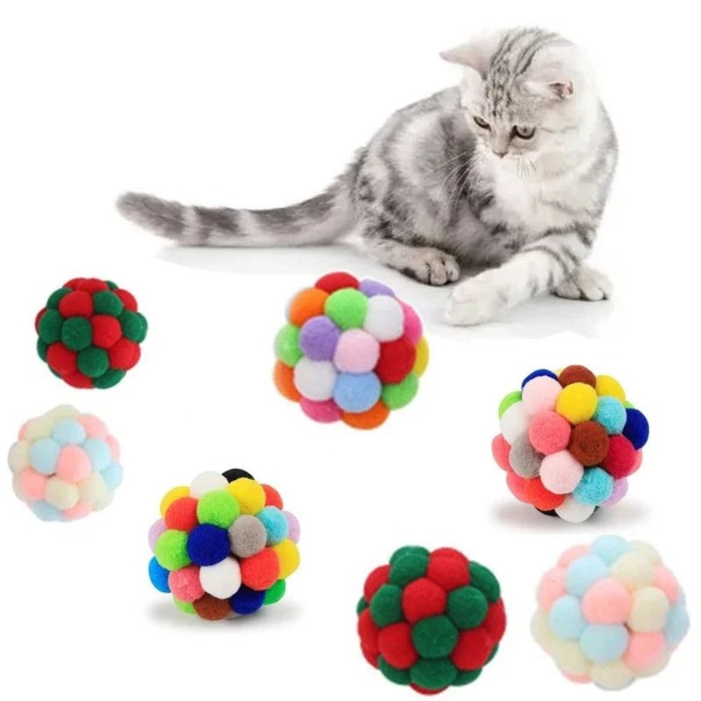 Colorful Cat Toy Balls With Bells Sparkle Pom Pom Interactive Balls For Indoor Cats And Kittens 1