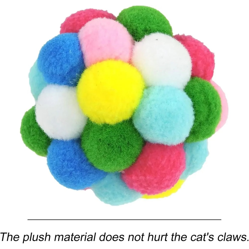 Colorful Cat Toy Balls With Bells Sparkle Pom Pom Interactive Balls For Indoor Cats And Kittens 3