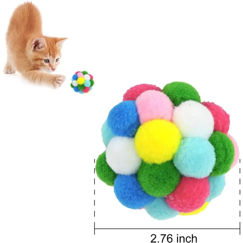 Colorful Cat Toy Balls With Bells Sparkle Pom Pom Interactive Balls For Indoor Cats And Kittens 4