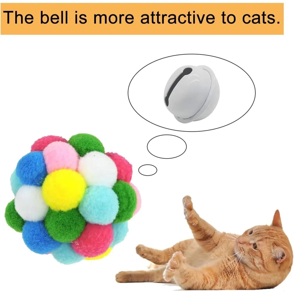 Colorful Cat Toy Balls With Bells Sparkle Pom Pom Interactive Balls For Indoor Cats And Kittens 6