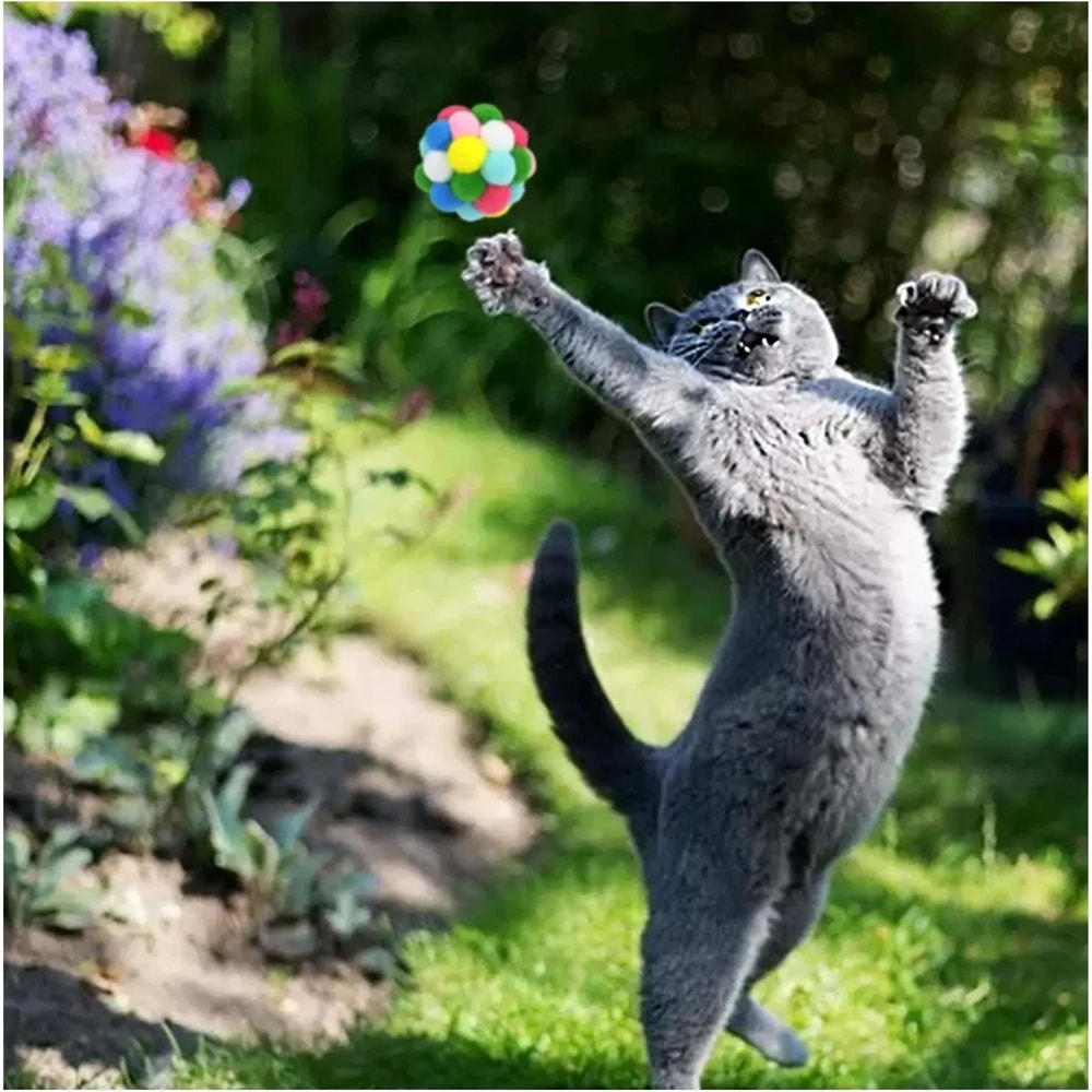 Colorful Cat Toy Balls With Bells Sparkle Pom Pom Interactive Balls For Indoor Cats And Kittens 7