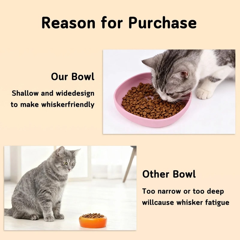 2 Piece Whisker Friendly Cat Bowls Wide Shallow Silicone Non Spill Pet Feeding Plates 10