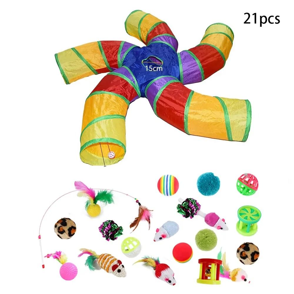 Rainbow Cat Tunnel Interactive Foldable Cat Play Tunnel For Indoor Cats 3