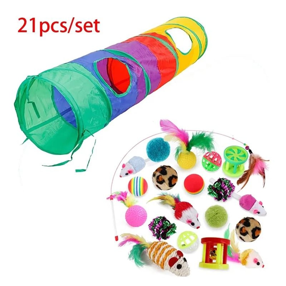 Rainbow Cat Tunnel Interactive Foldable Cat Play Tunnel For Indoor Cats 4