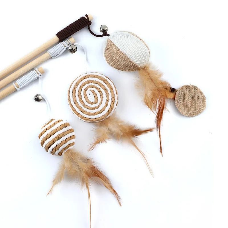 Colorful Feather Cat Wand Toy With Wooden Rod 6